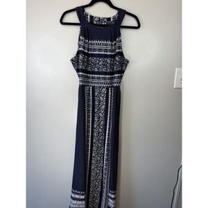 Gabby Skye Navy & White Printed Sleeveless Maxi‎ W Tie Back Size 10